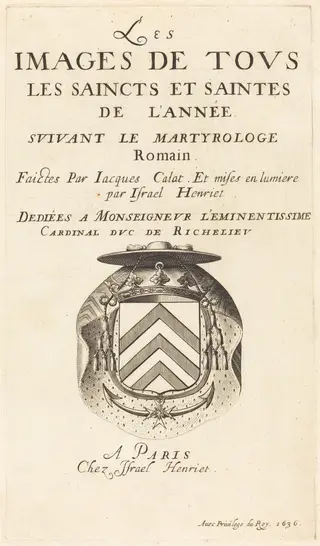 Title Page for Callot's "The Calendar of Saints", by Abraham Bosse, ink, 1636