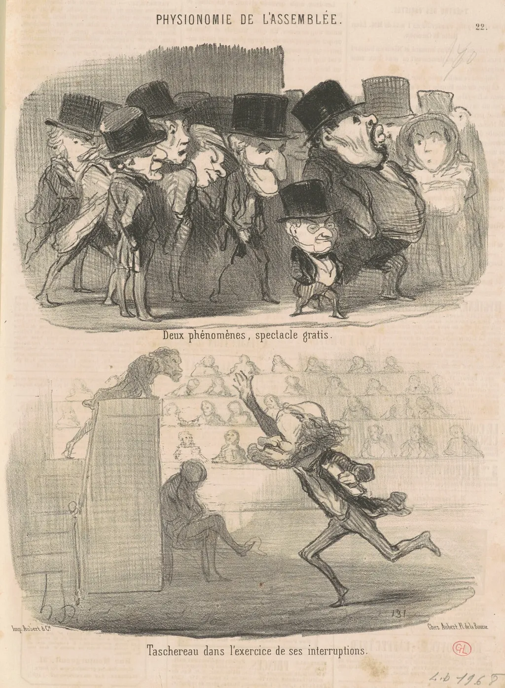 Deux phénomènes, spectacle gratis ..., by Honoré Daumier, ink, 1850