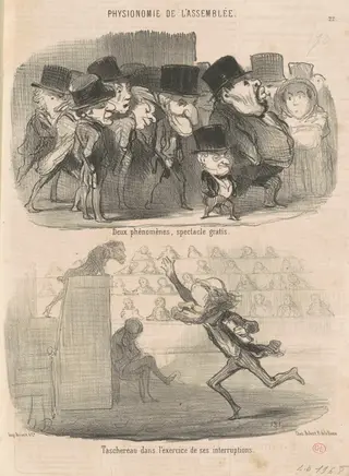 Deux phénomènes, spectacle gratis ..., by Honoré Daumier, ink, 1850