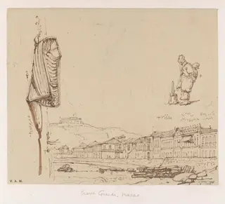 The Praya Grande, Macau, with studies of a boatwoman and a rowing boat, by George Chinnery, 6