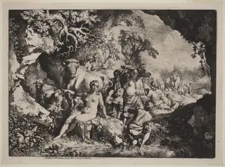 Nymphs Bathing in a Cave, by Christian Wilhelm Ernst Dietrich, ink, 1741