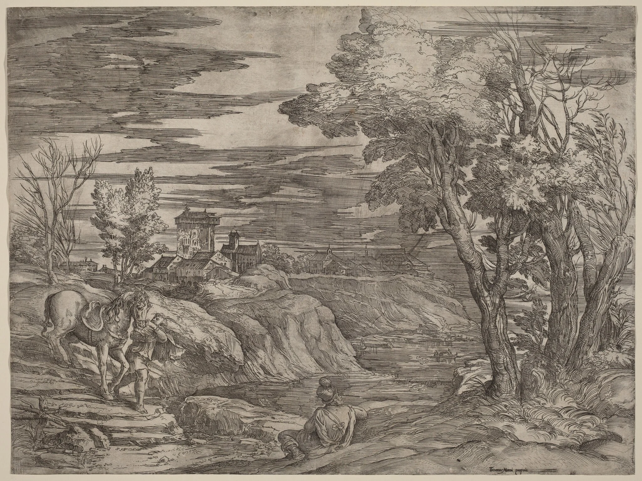 Landscape with a Man Leading a Horse, detail