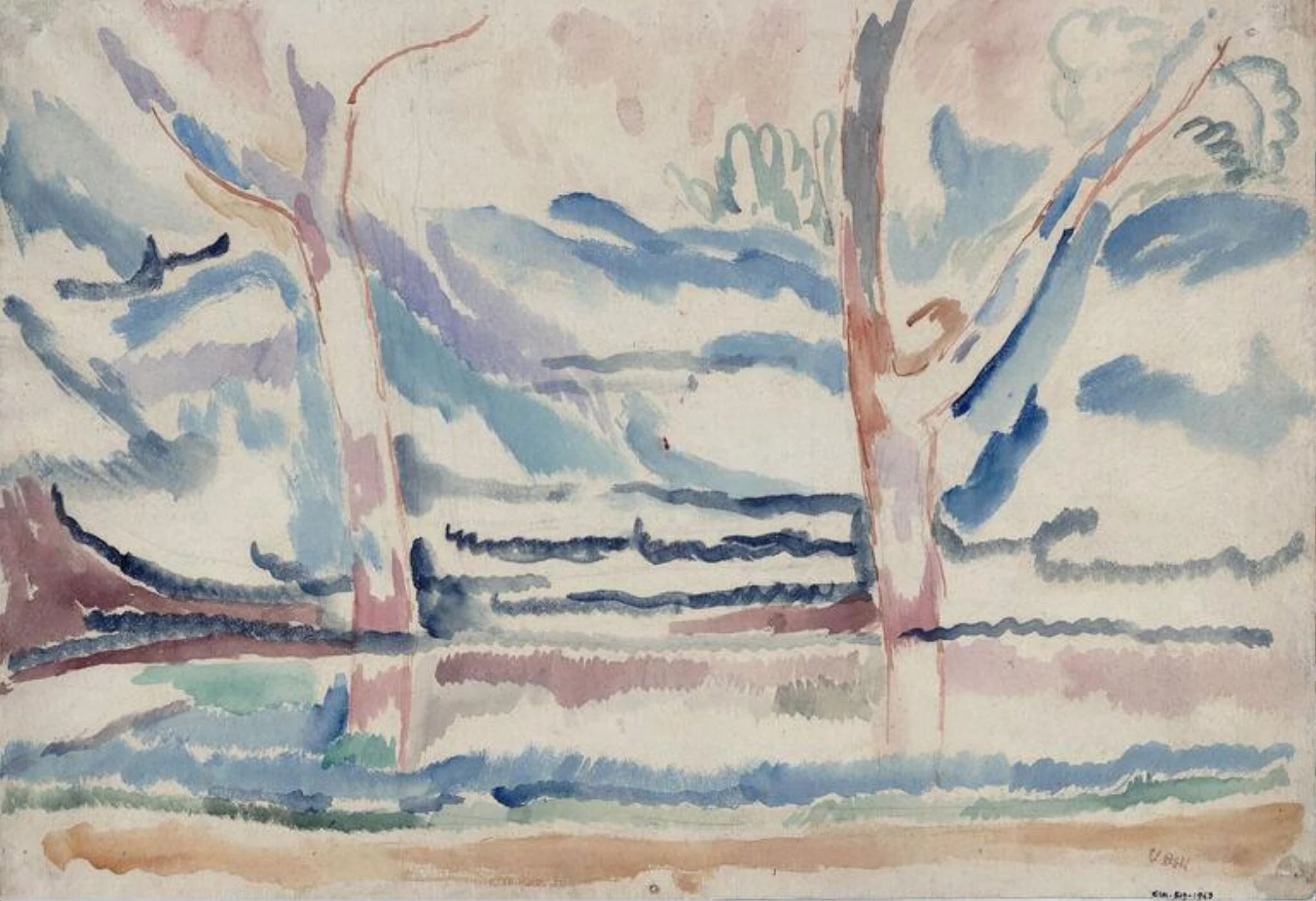 Landscape, Trees by a Pond, detail