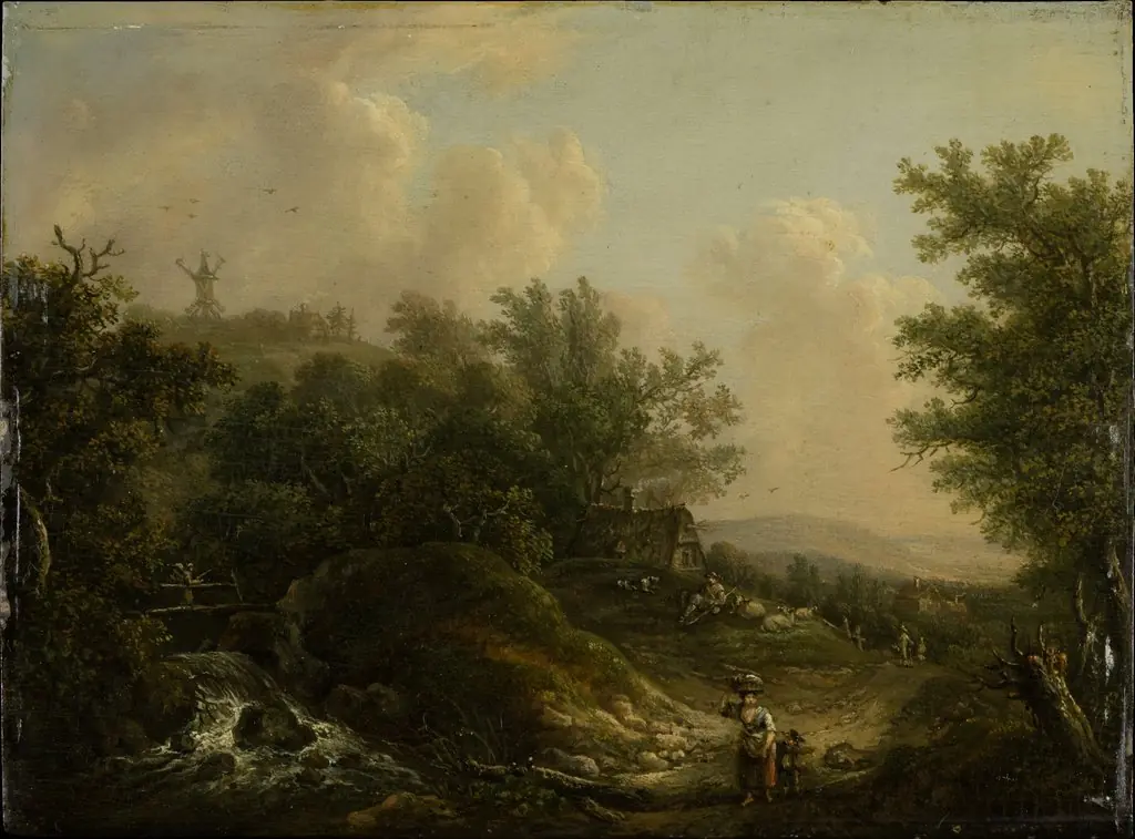 Landscape with a Brook and Hikers, by Johann Peter Neef, oil, 1792