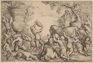Bacchanal, by Giovanni Andrea Podesta, ink, 1640