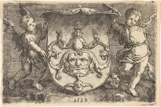 Shield with Mascaron, by Ludwig Krug, ink, 1510