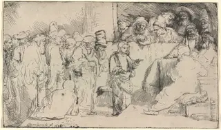 Christ Disputing with the Doctors: a Sketch, by Rembrandt van Rijn, ink, 1652