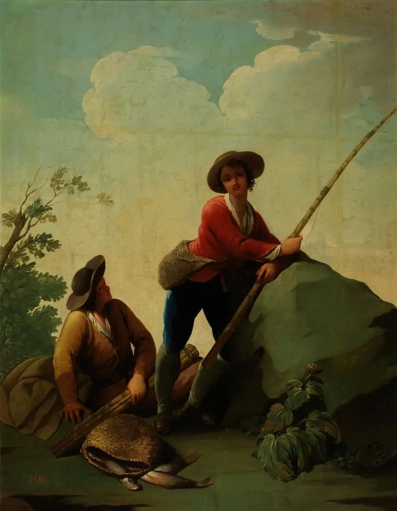 Dos pescadores uno con caña y otro sentado, by Zacarías González Velázquez, oil, 1793