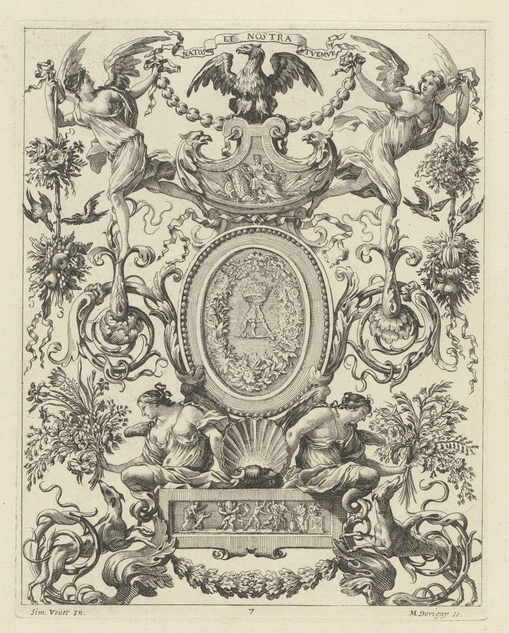 Ornamental Panel Surmounted by an Eagle and the Motto NATOS ET NOSTRA TUEMUR, detail