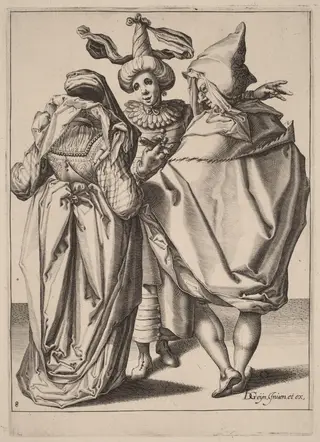 A Couple Addressing a Gesticulating Young Man, by Zacharias Dolendo, ink, 1596