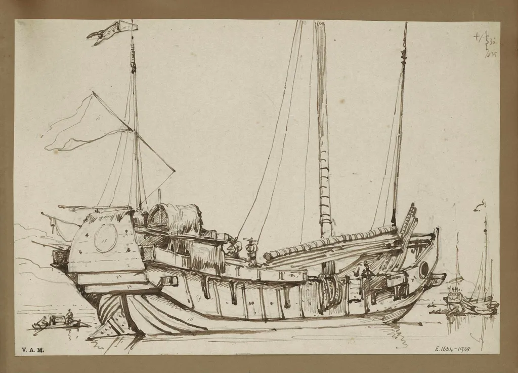 A Chinese junk, Macau, by George Chinnery, 20