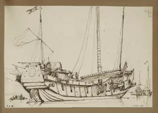 A Chinese junk, Macau, by George Chinnery, 20