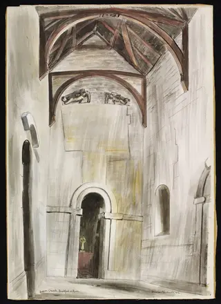 Saxon Church, Bradford-on-Avon, by Frances Macdonald, watercolor