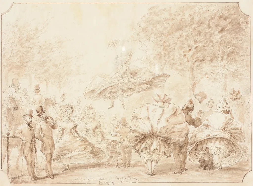 "Taking the Air" in Hyde Park [verso], by George Cruikshank, ink, 1865