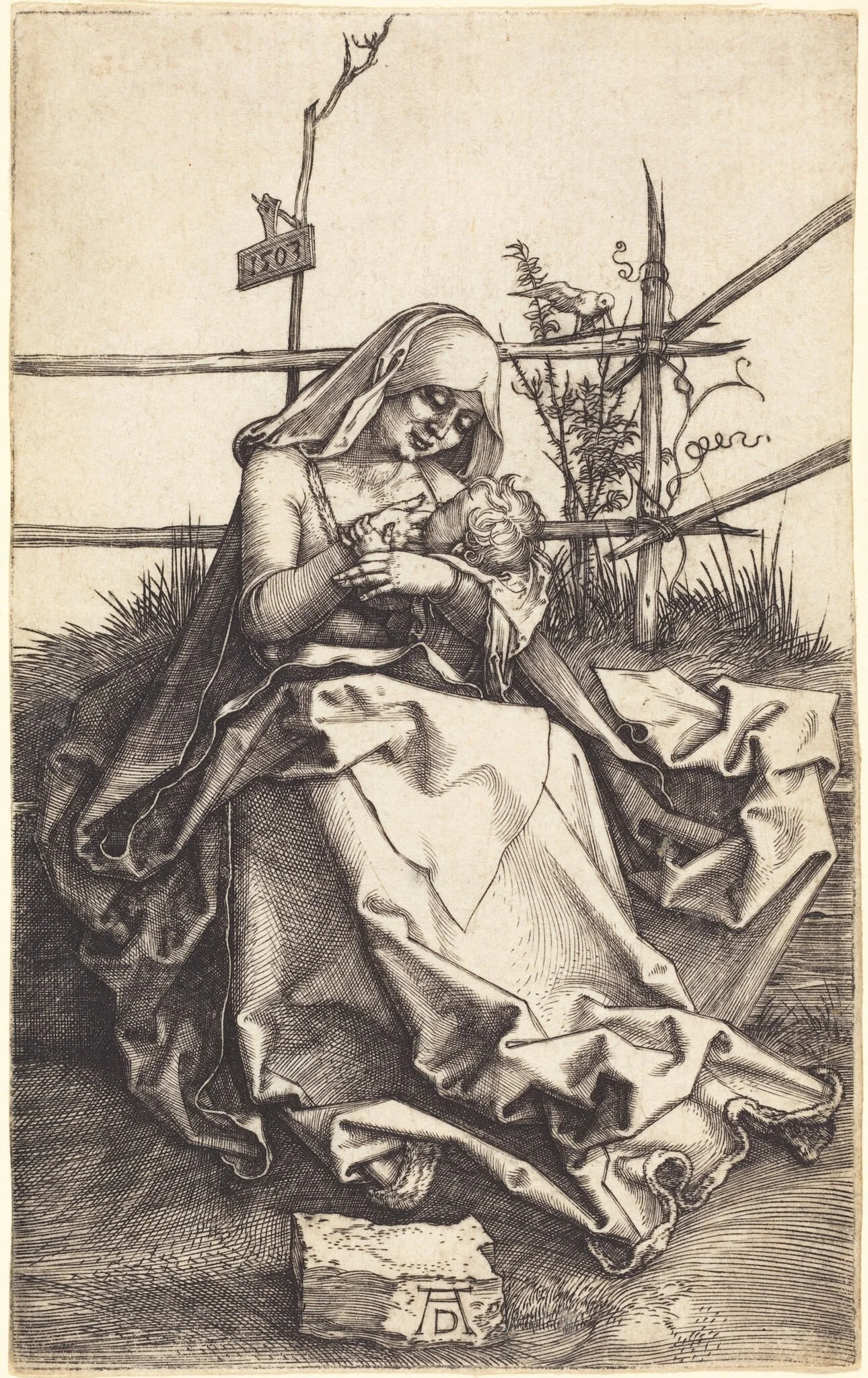 The Virgin and Child on a Grassy Bench, detail