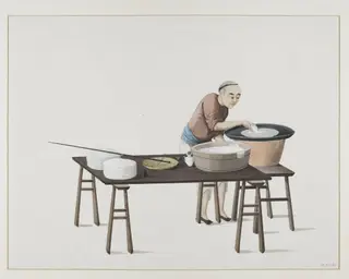 A Pancake Seller, by Puqua, paint, 1790