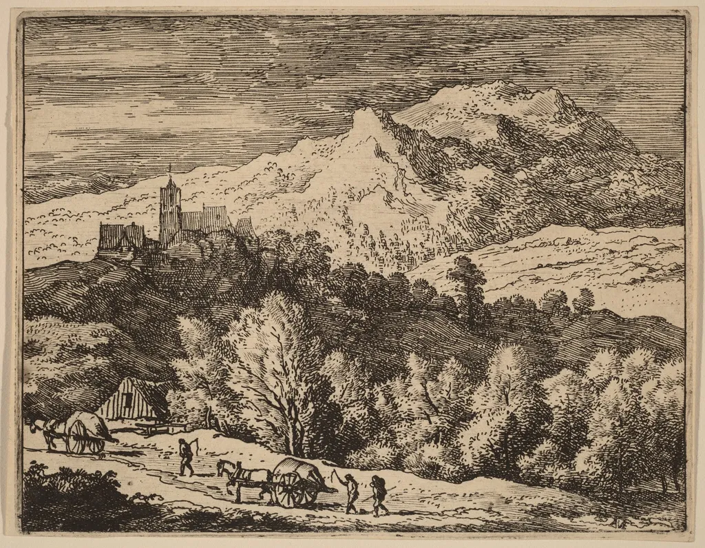 Two Carts, by Allart van Everdingen, ink, 1650