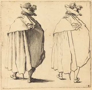 Man in Cloak, Seen from Behind, by Jacques Callot, ink, 1622