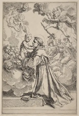 The Large Saint Anthony of Padua, by Simone Cantarini, ink, 1639