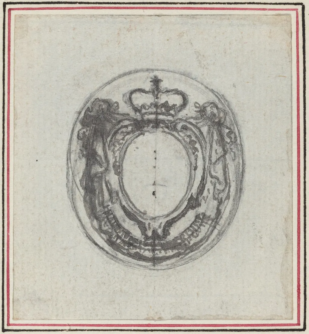 Armorial Cartouche with Crown and Swags, by Hubert François Gravelot, ink, 1736