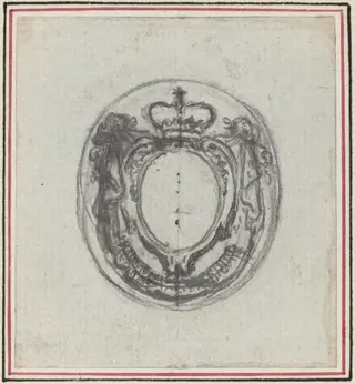 Armorial Cartouche with Crown and Swags, by Hubert François Gravelot, ink, 1736