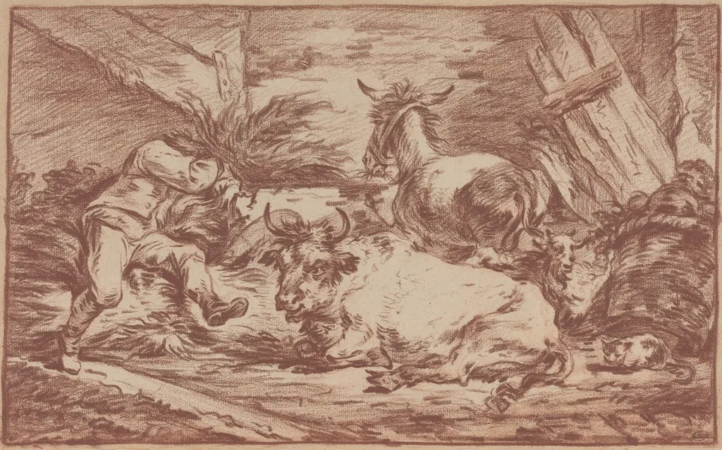 Animals in a Stable, by Philippe Jacques de Loutherbourg II, chalk
