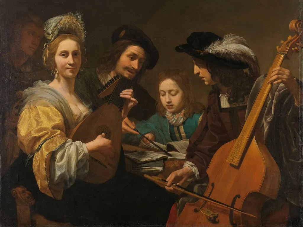 A musical company, by Gerard van der Kuijl, oil, 1651