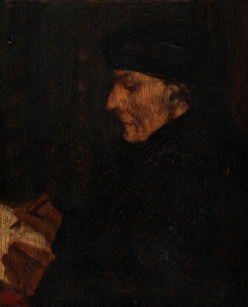 Memory Copy of Holbein's Erasmus, by Alphonse Legros, oil, 1874
