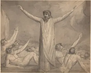 Moses Staying the Plague (?) [recto], by William Blake, ink, 1782