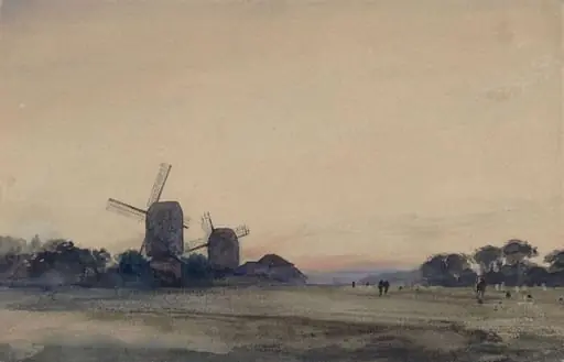 Windmill, Blackheath, by Edward William RA FRS FSA Cooke, watercolor, 1850