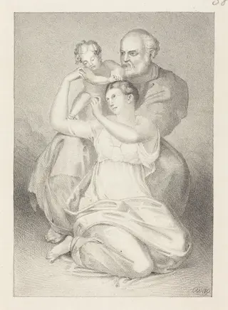 Holy Family, from Michelangelo, by Henry Noel Humphreys, ink, 1829