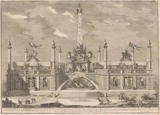 The Prima Macchina for the Chinea of 1758: A "Deliziosa" with Hanging Gardens, by Giuseppe Pozzi, ink, 1758