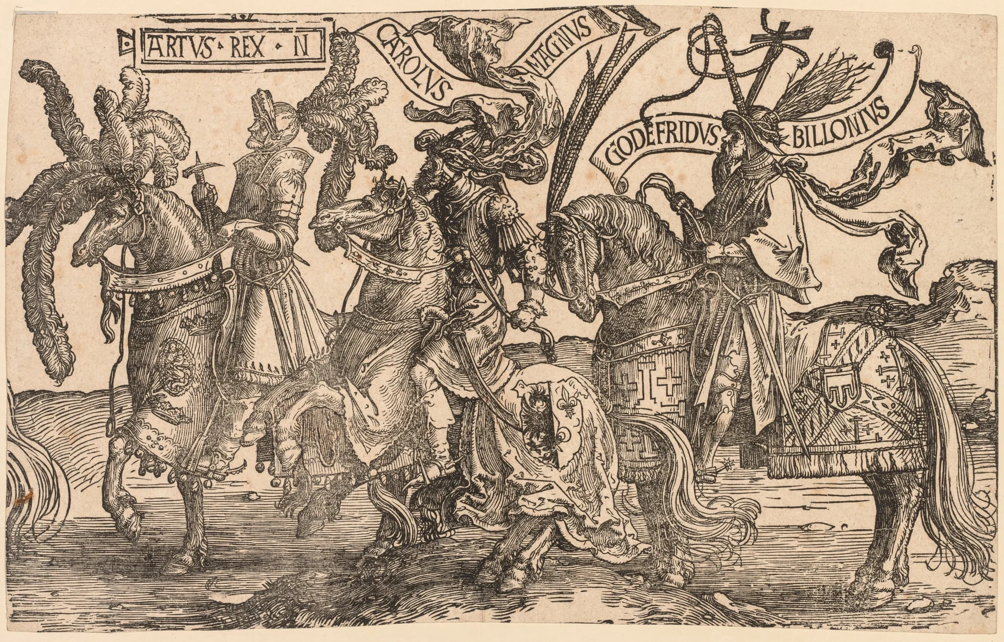 The Nine Heroes: Arthur, Charles the Great (Charlemagne), Godfrey of Bouillon, detail