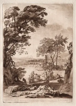 Liber Veritatis:  No. 47, A River Scene with the Finding of Moses, by Richard Earlom, 1774