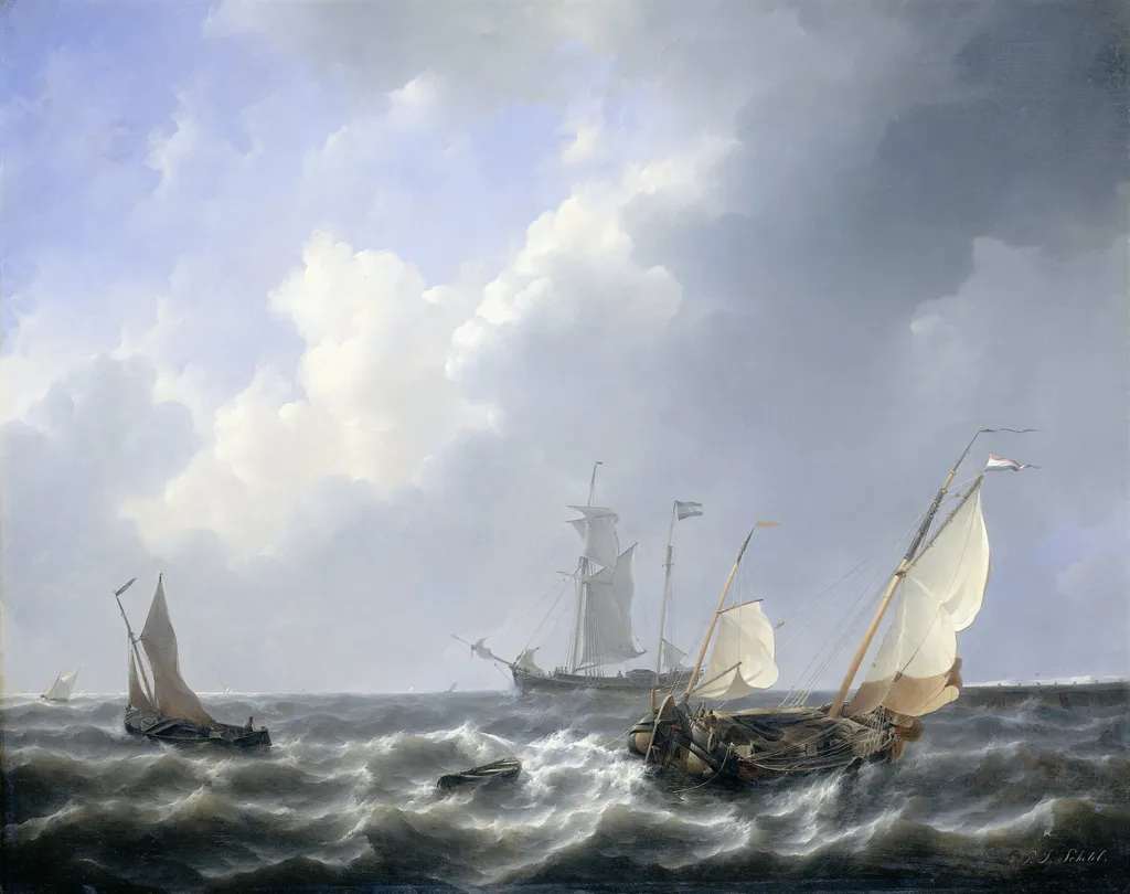 Seascape from the Zeeland Waters, near the Island of Schouwen, by Petrus Johannes Schotel, oil, 1825