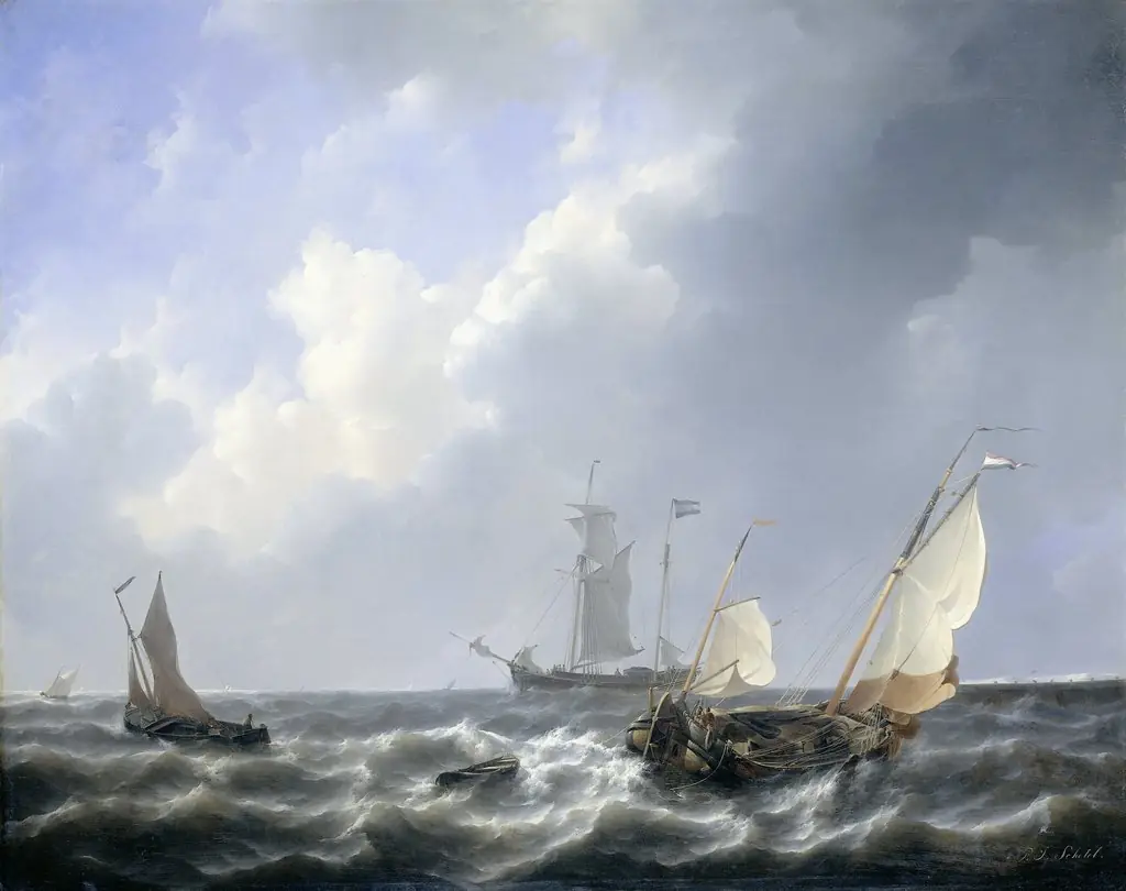 Seascape from the Zeeland Waters, near the Island of Schouwen, by Petrus Johannes Schotel, oil, 1825