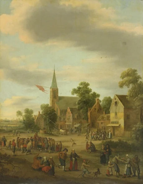 Village street. Red letter day, detail