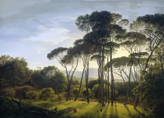 Italian Landscape with Umbrella Pines, by Hendrik Voogd, oil, 1807