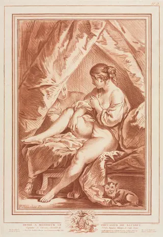 Young Woman Seated on a Bed, by Louis-Marin Bonnet, 1764