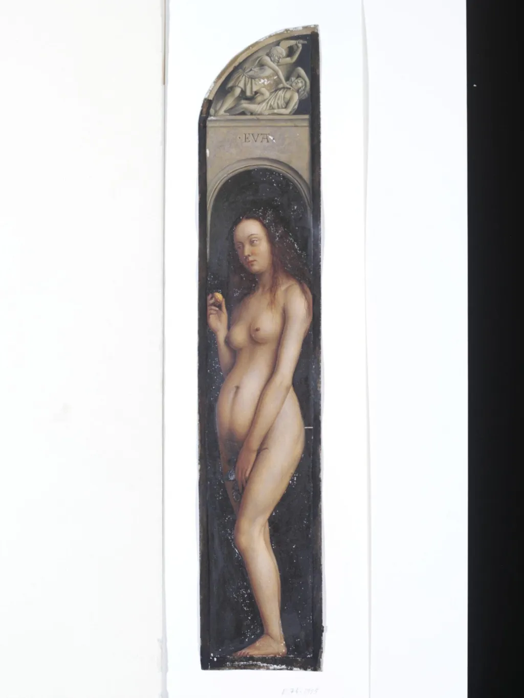 Copy of a detail of the Ghent Altarpiece, Eve, by  Hubert and Jan van Eyck in the church of St Bavon, Ghent., by Christian Schultz, watercolor, 1864