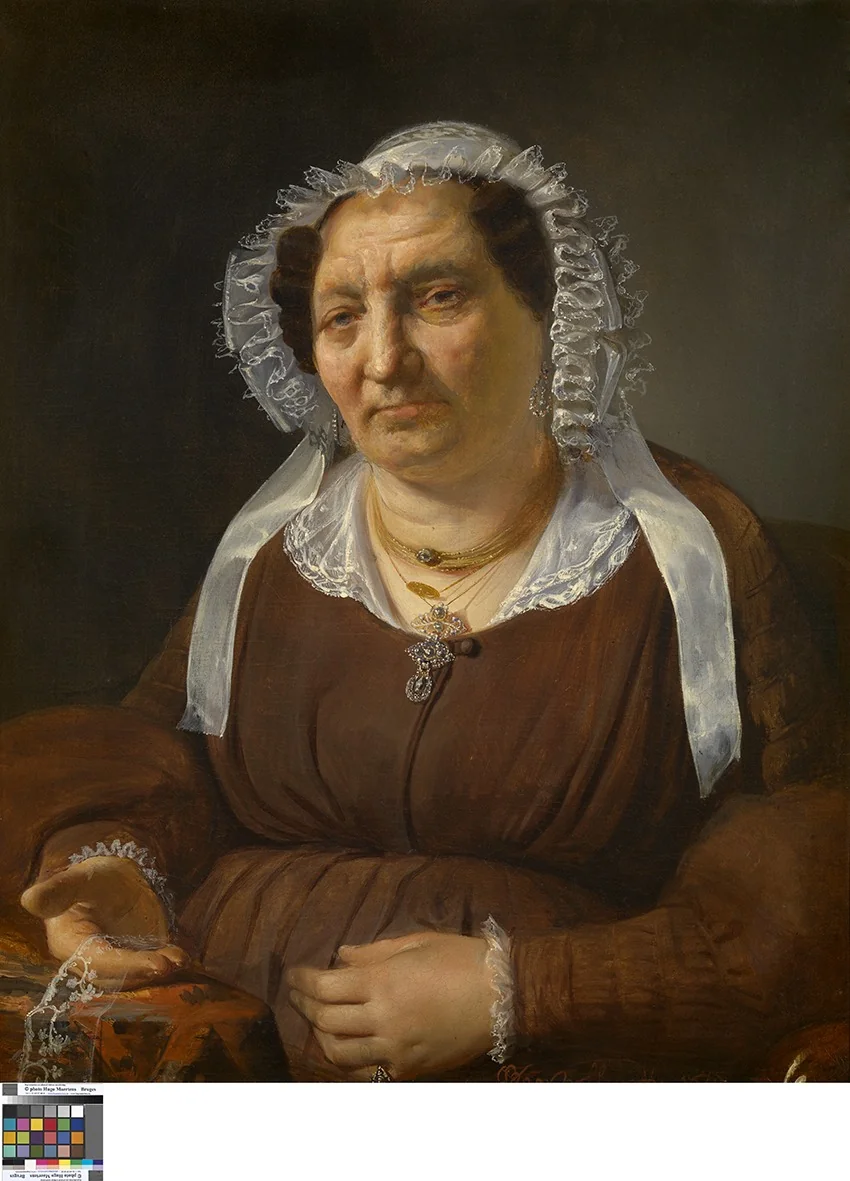 Portret van kantkoopvrouw Anne Godderis-Tulpinck, detail