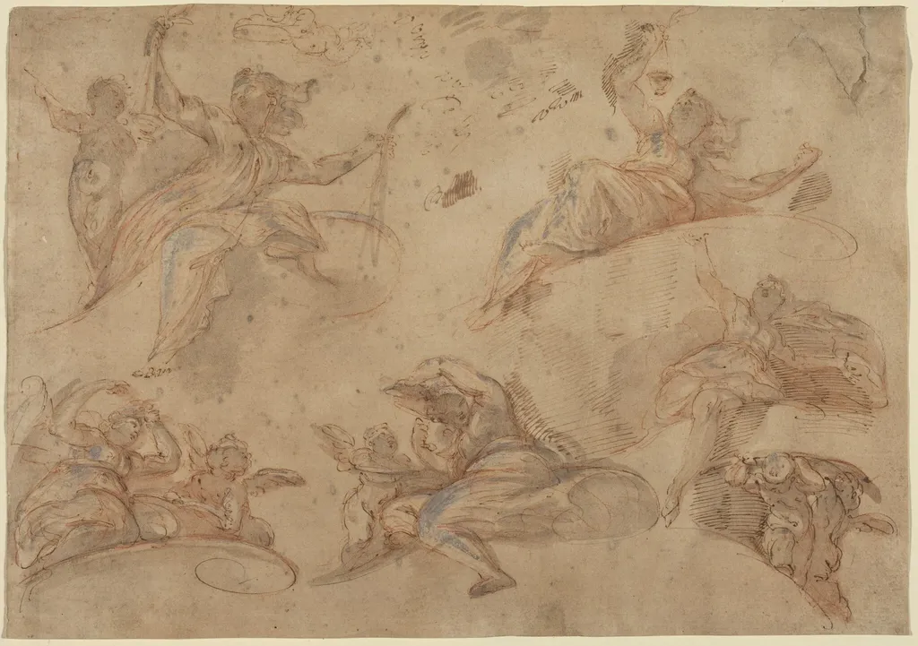 Allegorical Figures Seen from Below, by Domenico Maria Canuti, ink, 1652