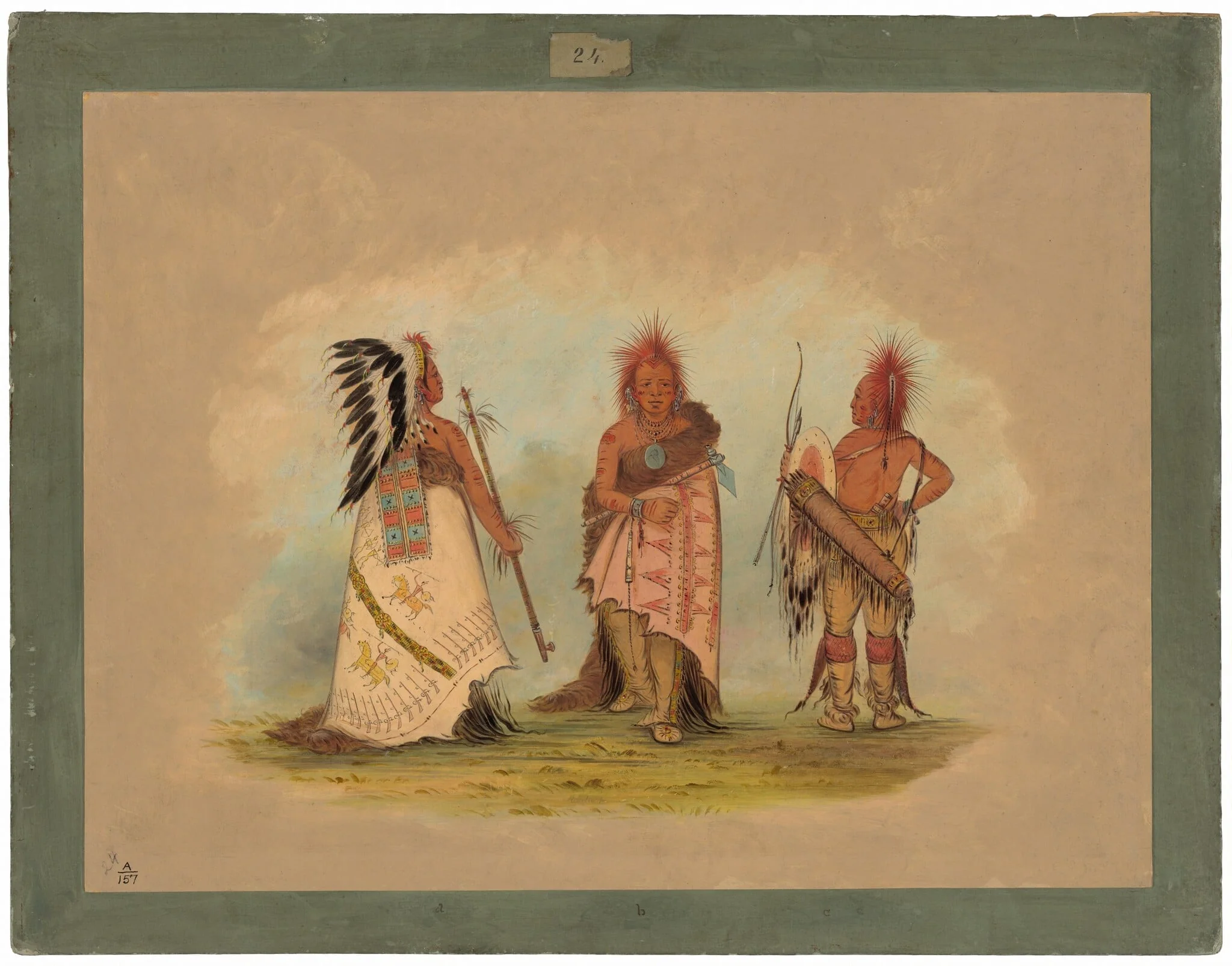 A Pawnee Chief with Two Warriors, detail