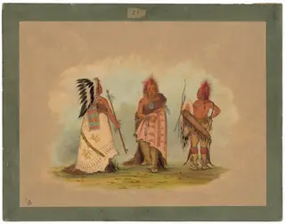 A Pawnee Chief with Two Warriors, by George Catlin, oil, 1865