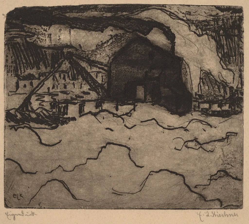 Sand Dredgers on the Elbe, by Ernst Ludwig Kirchner, ink, 1906