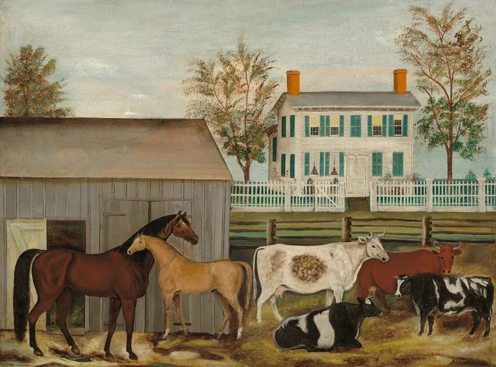 The Barnyard, by Amzi Emmons Zeliff, oil, 1850