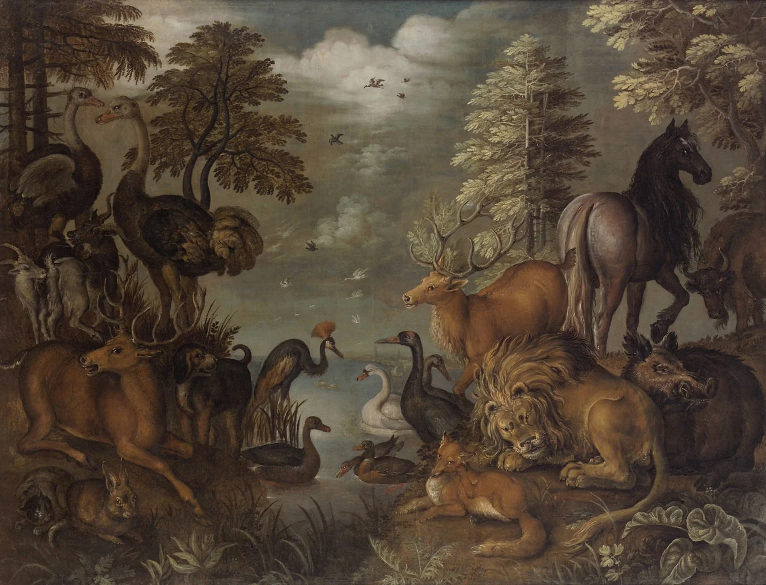 Große Landschaft mit Tieren, detail