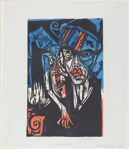Peter Schlemihls wundersame Geschichte: Kämpfe. Qualen der Liebe (Peter Schlemihl's Wondrous Story: Battles. The Agonies of Love), by Ernst Ludwig Kirchner, ink, 1915