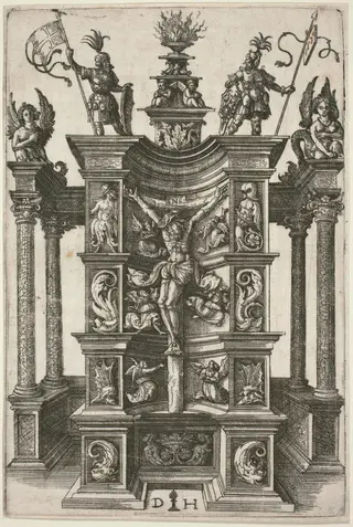 The Crucified Christ in a Decorated Niche, by Daniel Hopfer, ink, 1524