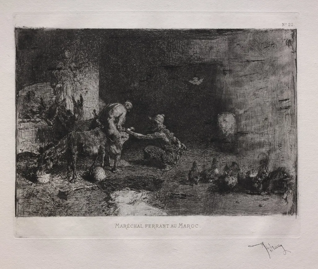 Shoeing a Mule in Morocco, by Mariano Fortuny Marsal